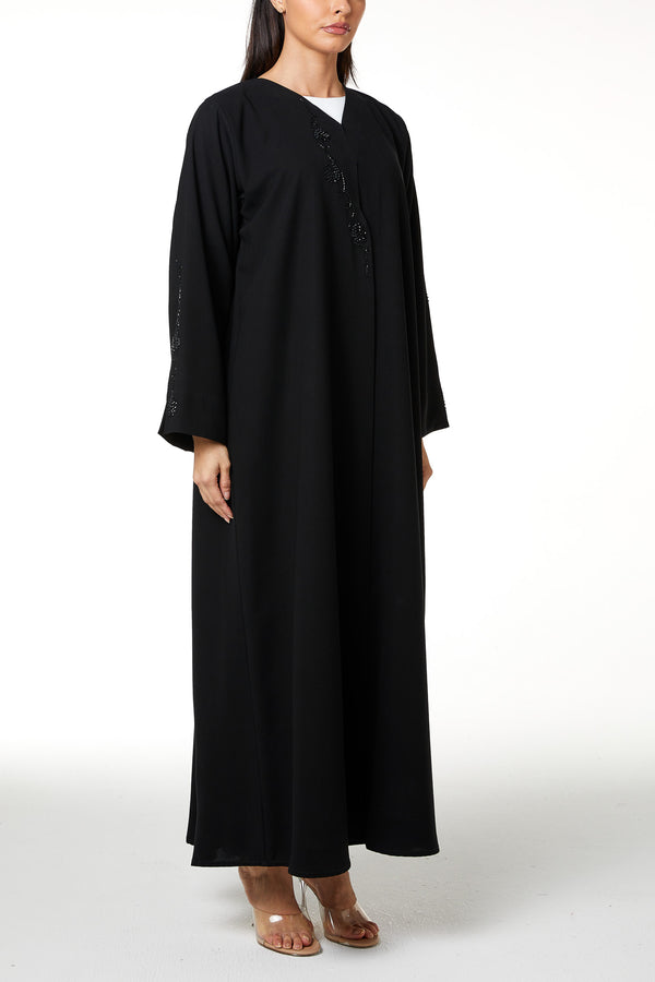 Black Aries Crepe, Front and Sleeve Beadwork Detail