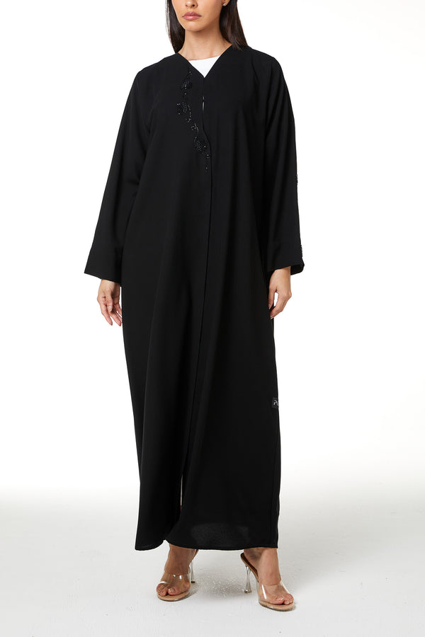 Black Aries Crepe, Front and Sleeve Beadwork Detail