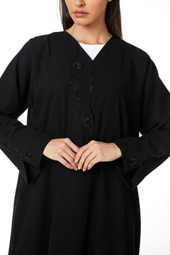Black Aries Crepe, Front and Sleeve Beadwork Detail