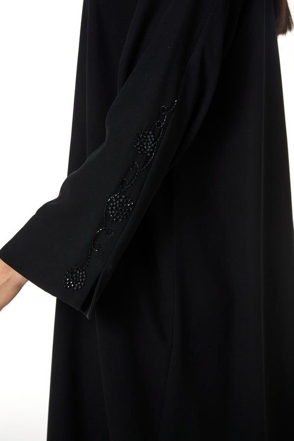 Black Aries Crepe, Front and Sleeve Beadwork Detail