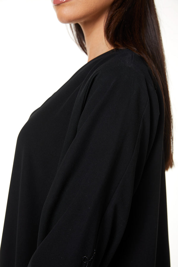 Black Aries Crepe, Front and Sleeve Beadwork Detail
