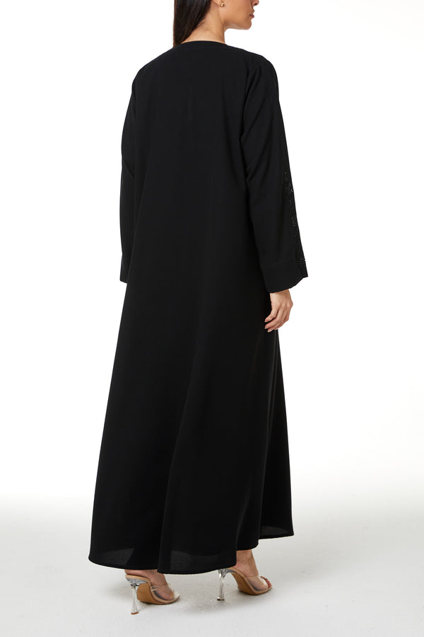 Black Aries Crepe, Front and Sleeve Beadwork Detail