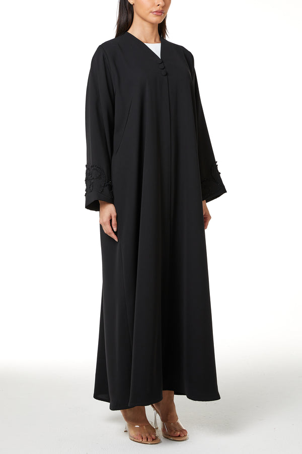 Black Aria Crepe, Beadwork Pintuck Detail