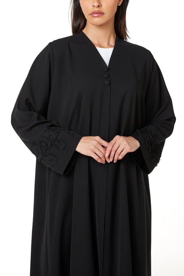 Black Aria Crepe, Beadwork Pintuck Detail