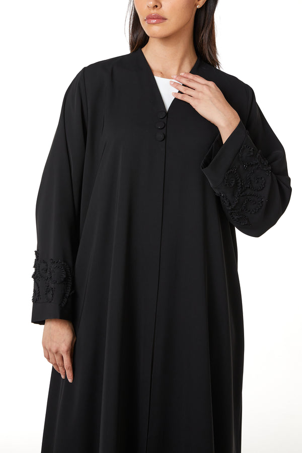 Black Aria Crepe, Beadwork Pintuck Detail