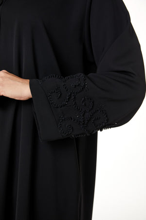 Black Aria Crepe, Beadwork Pintuck Detail