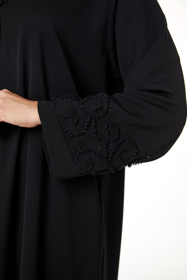 Black Aria Crepe, Beadwork Pintuck Detail
