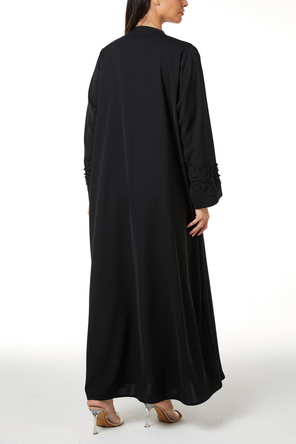 Black Aria Crepe, Beadwork Pintuck Detail