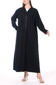 Black Emarati Crepe Custom Abaya with Intricate Beadwork