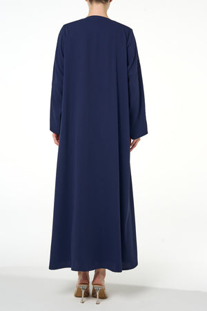 Blue Atlas Crepe Abaya, Front Beadwork