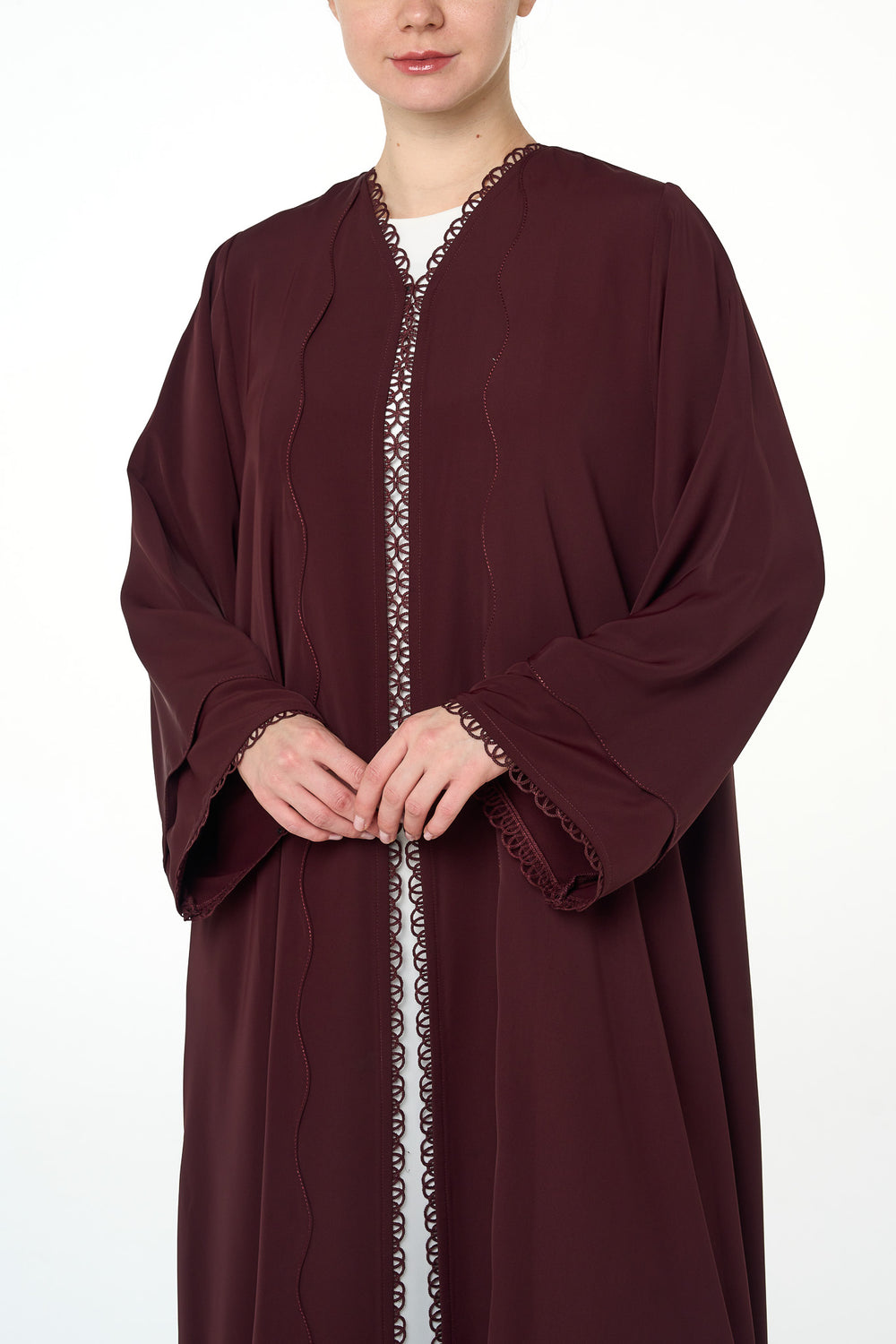 Maroon Amani Nada Abaya, Lace Detail