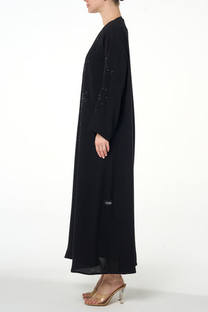 Black Arwa Crepe Abaya, Front Beadwork