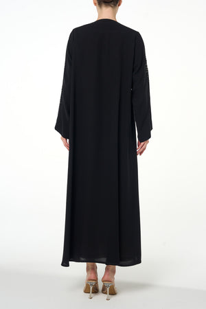 Black Arwa Crepe Abaya, Front Beadwork