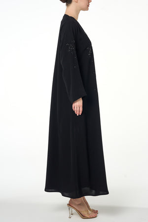 Black Arwa Crepe Abaya, Front Beadwork