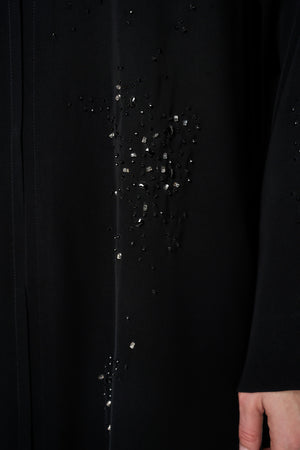 Black Arwa Crepe Abaya, Front Beadwork