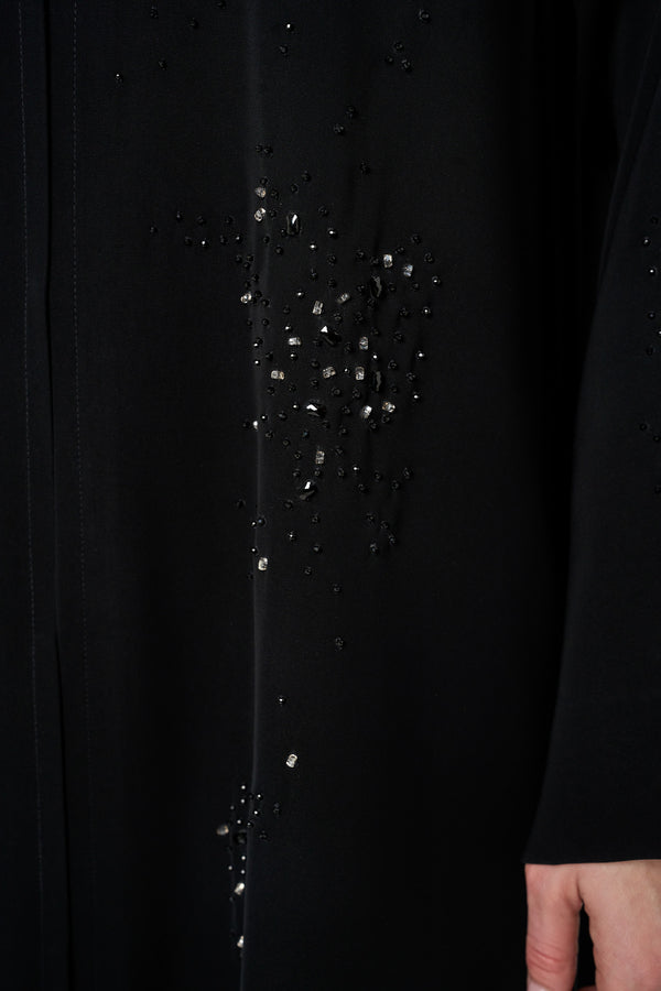Black Arwa Crepe Abaya, Front Beadwork