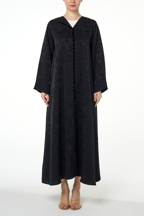 Black Aya Jacquard Abaya, Basic Design