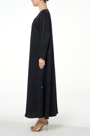Black Aya Jacquard Abaya, Basic Design
