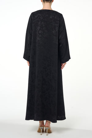 Black Aya Jacquard Abaya, Basic Design