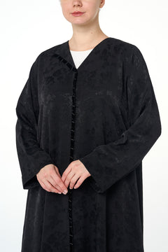Black Aya Jacquard Abaya, Basic Design