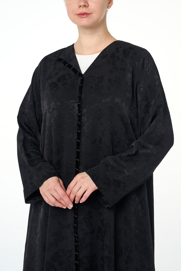Black Aya Jacquard Abaya, Basic Design