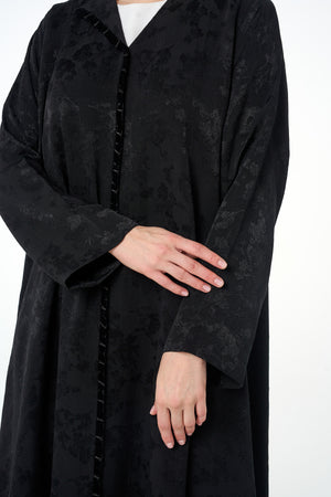 Black Aya Jacquard Abaya, Basic Design