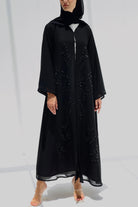 Black Lily Chiffon with Front Scattered Beadwork - Posh Abaya