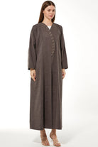 Blossom Suede Overlap Brown Abaya - Posh Abaya