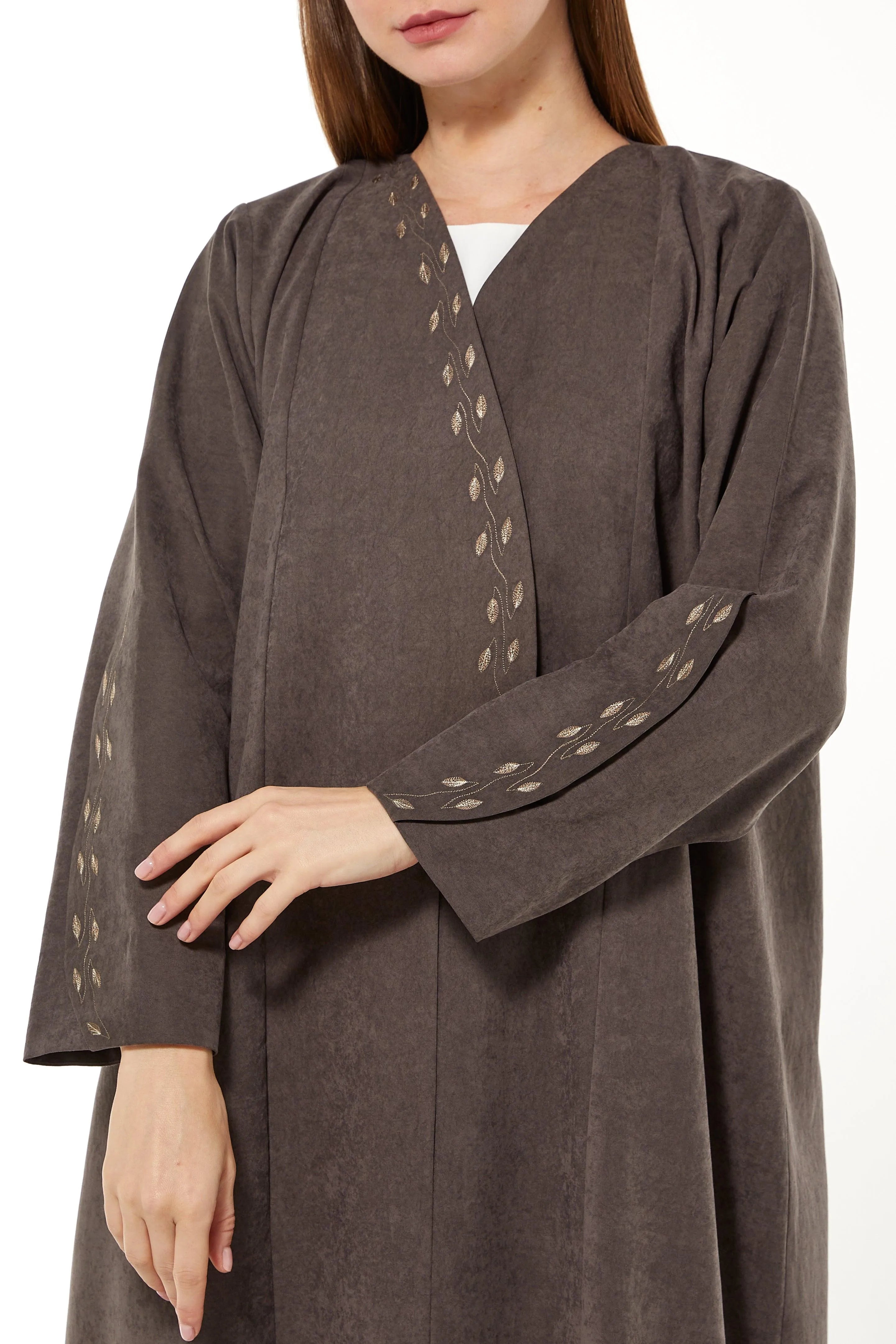 Blossom Suede Overlap Brown Abaya - Posh Abaya