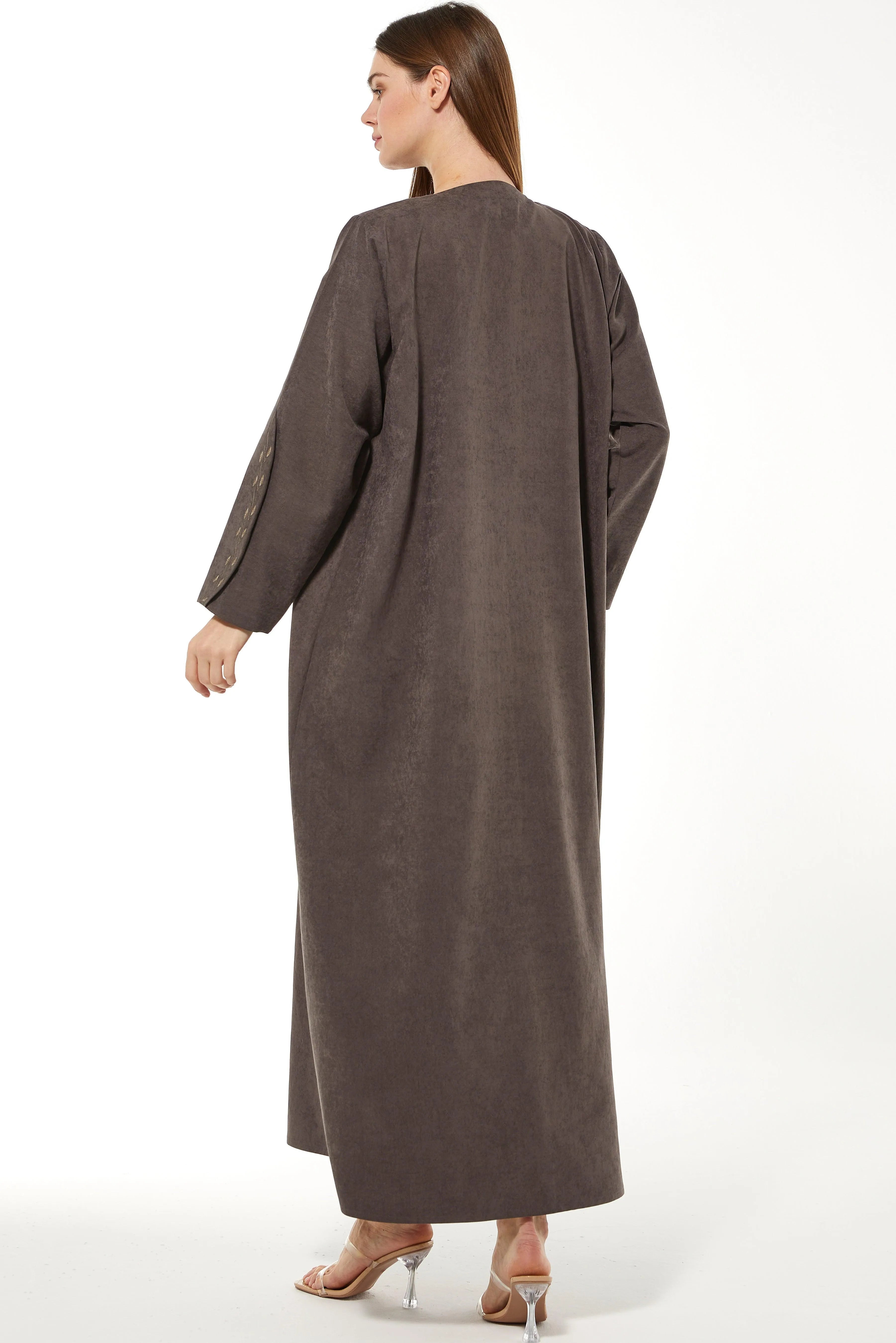 Blossom Suede Overlap Brown Abaya - Posh Abaya