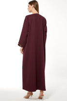 Maroon Rochester Crepe Abaya with Front 3D Floral Threadwork - Posh Abaya