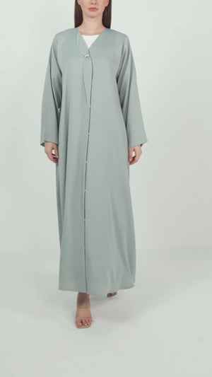 Green Dania Crepe Abaya with Golden Accent Button