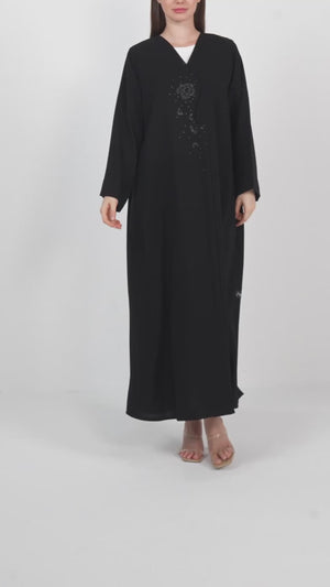 Black Jaime Crepe Custom  Abaya with Beadwork Accents