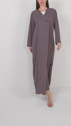 Brown Cool Crepe Abaya with Classic Collar Detail