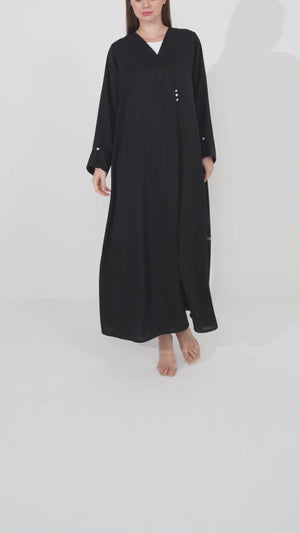Jet Black Reem Nada Abaya with Clean Minimal Finish