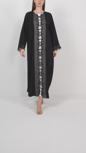 Premium Black Royal Nada Abaya with Beadwork and Lace Accents