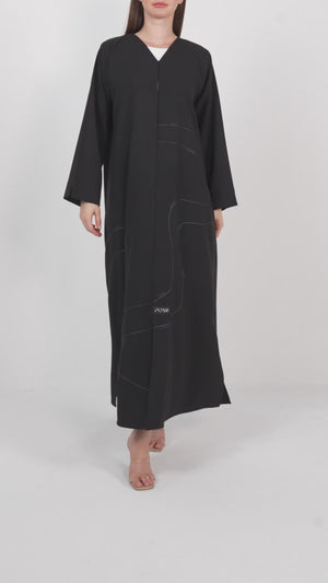Black Kadi Crepe Abaya with Subtle Embroidery