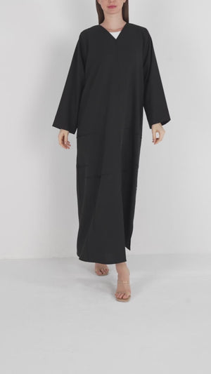 Black Kadi Custom Abaya with Cross Bead Embroidery
