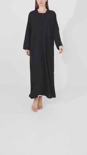 Black Claire Crepe Abaya with Front Beadwork