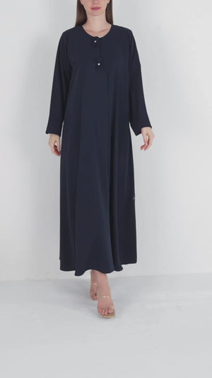 Blue Zoe Crepe Abaya with Decorative Bow Buttons