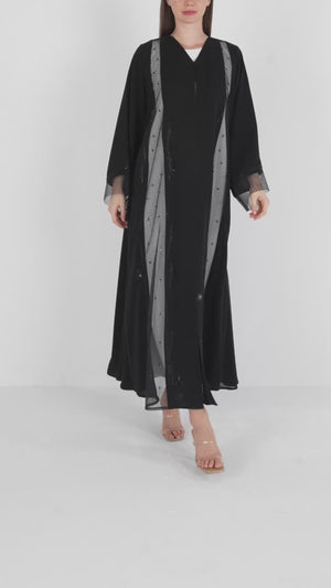 Black Royal Nada Abaya with Linear Beadwork