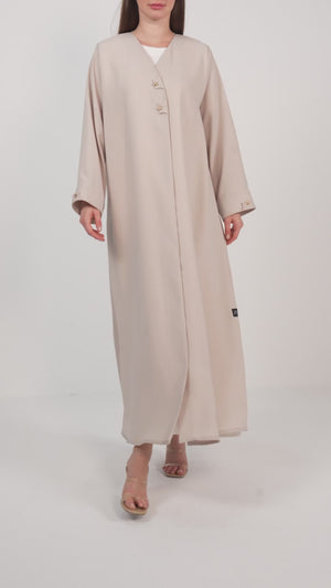 Beige Aroma Crepe Abaya with Golden Bow Buttons