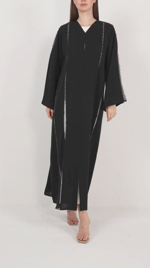 Black Reem Nada Abaya with Lacework Detailing