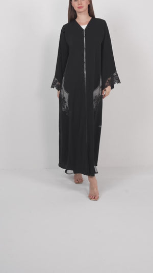 Black Royal Nada Abaya, Front Beadwork