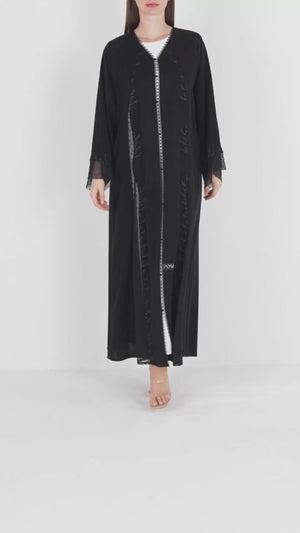 Black Royal Nada Abaya with Leaf Beadwork