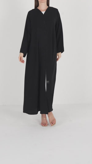 Black Wave Crepe Custom Abaya with Beadwork Embroidery