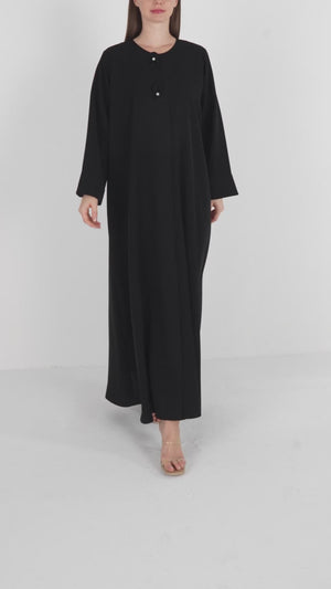 Black Reya Crepe Abaya with Decorative Bow Buttons