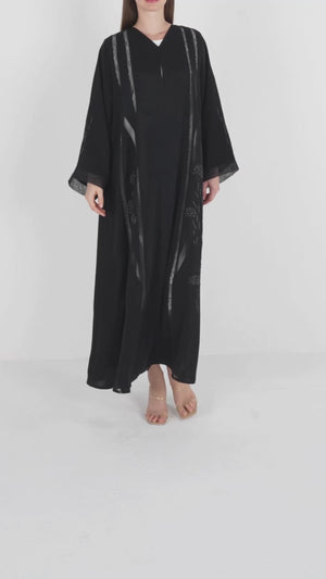 Black Royal Nada Abaya with Embellished Flow Lines