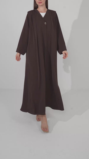 Brown Classic Nada Abaya with Pleat and Collar Detail