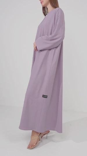 Purple Cool Crepe Abaya with Delicate Front Beadwork